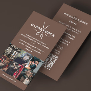 Barber Minimal Brown Grid Barbershop Business Card