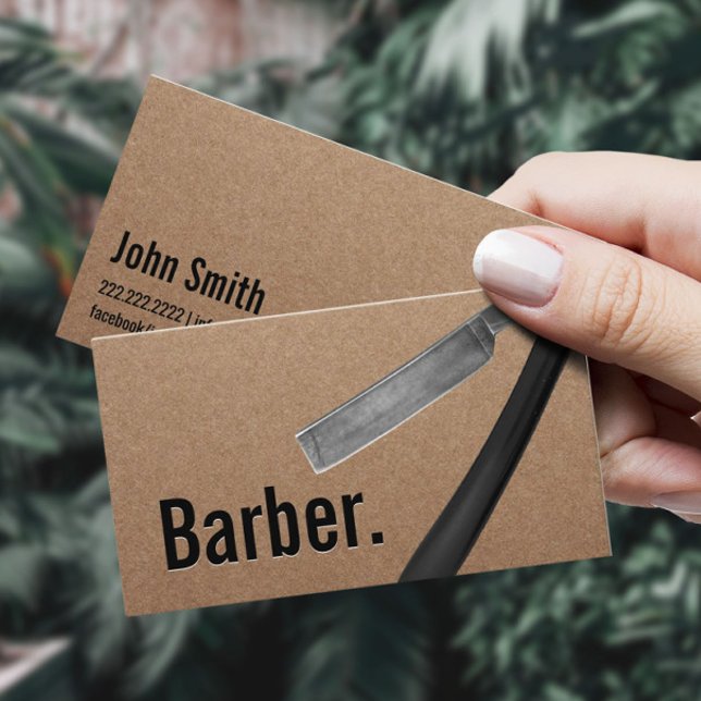 Barber Minimalist Barbershop Rustic Kraft Business Card (Creator Uploaded)