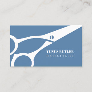 Barber Minimalist Scissor Hair Stylist Dusty Blue Business Card