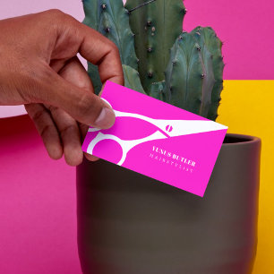 Barber Minimalist Scissor Hair Stylist Hot Pink  Business Card