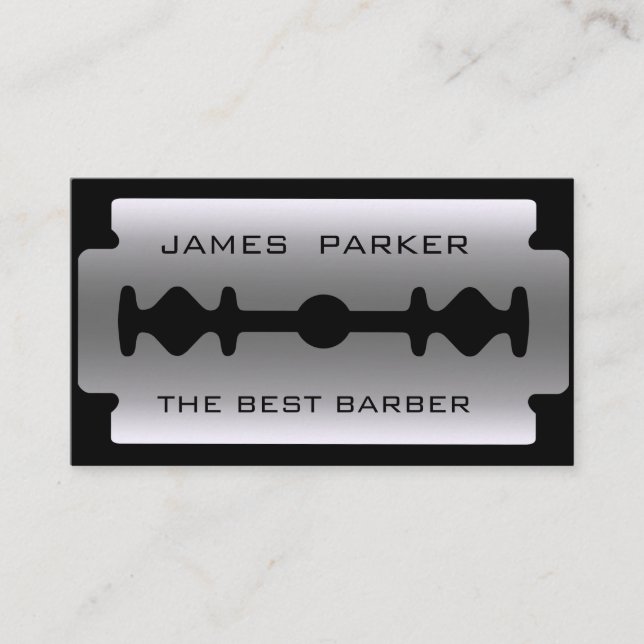 Barber Modern Razor Blade Logo Hair Stylist Business Card (Front)