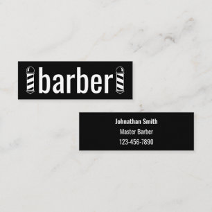 Barber Name Phone Number Black and White Mini Business Card