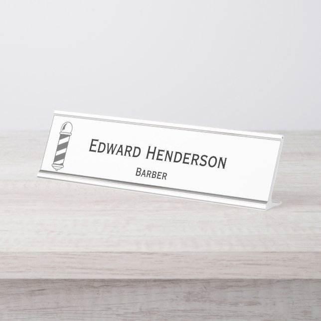 Barber Pole | Barber Desk Name Plate (Front)