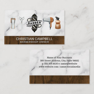 Barber Pole Barber Shop Marble Wood Business Card