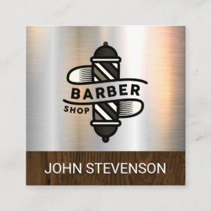 Barber Pole Barber Shop Metallic Brushed Wood Square Business Card