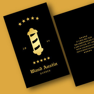 Barber Pole Barbershop Black And Gold Business Card