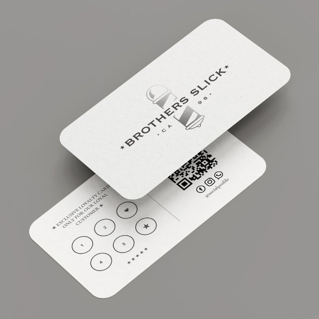 Barber Pole Barbershop Minimal White Loyalty Business Card (Barber Pole Barbershop Minimal White Loyalty Business Card
)