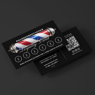 Barber Pole Classic Black Loyalty Business Card