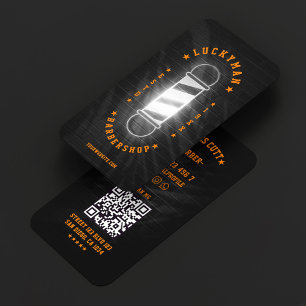 Barber Pole Classic Black Orange Barbershop Business Card