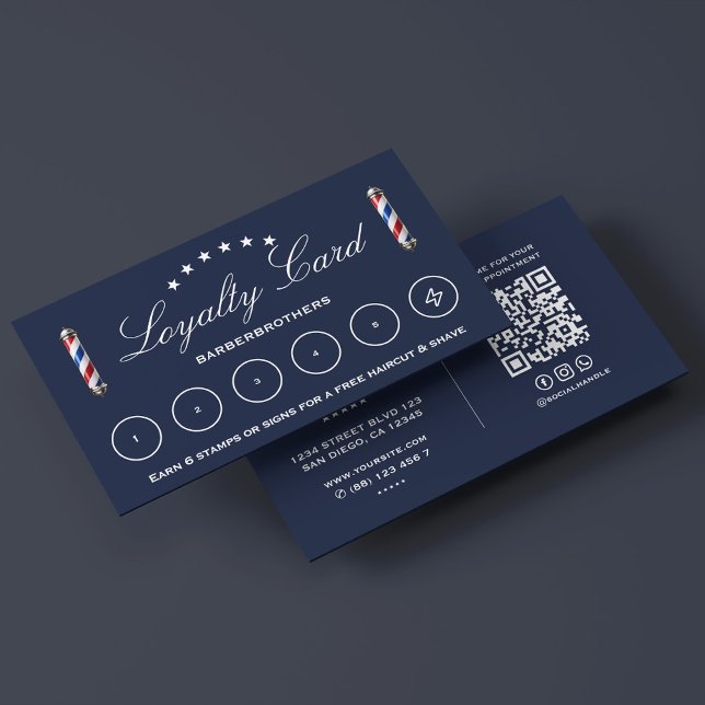 Barber Pole Dark Navy Barbershop Loyalty Business Card (Barber Pole Dark Navy Barbershop Loyalty Business Card
)
