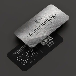 Barber Pole Faux Silver Barbershop loyalty  Business Card