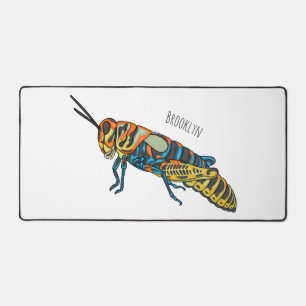 Barber pole grasshopper cartoon illustration desk mat