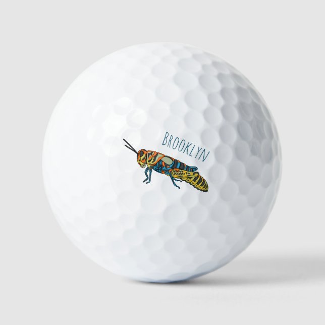 Barber pole grasshopper cartoon illustration  golf balls (Front)