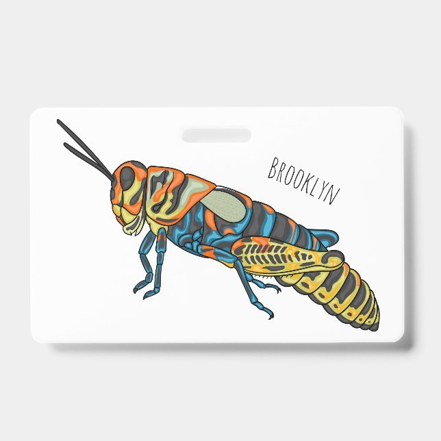 Barber pole grasshopper cartoon illustration   ID badge (Front)