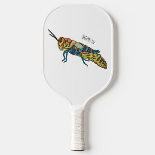 Barber pole grasshopper cartoon illustration pickleball paddle