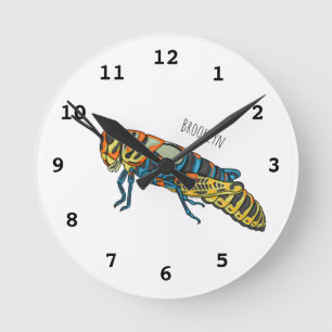 Barber pole grasshopper cartoon illustration  round clock