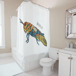Barber pole grasshopper cartoon illustration shower curtain