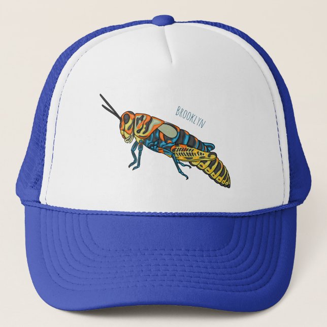 Barber pole grasshopper cartoon illustration  trucker hat (Front)