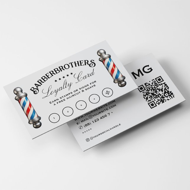 Barber Pole Light Grey Elegant Loyalty Reward Business Card (Barber Pole Light Grey Elegant Loyalty Reward Business Card
)