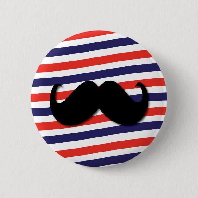 Barber Pole Moustache Red White Blue 6 Cm Round Badge (Front)