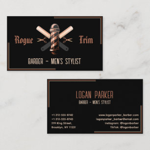 Barber Pole Razor Scissors Black Rose Gold Business Card