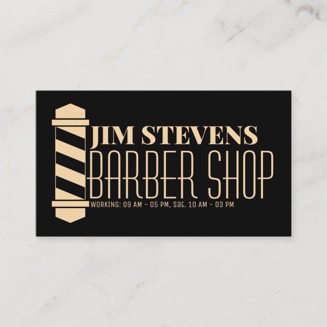 Barber pole tan and black business card (Front)