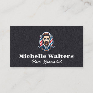 Barber Poles Hair Cut Leather Business Card