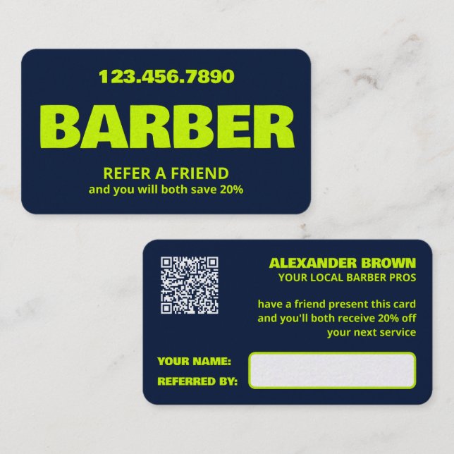 Barber QR Referral Card (Front/Back)