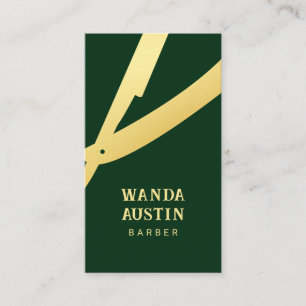 Barber Razor Red Faux Gold And Green Qr Code  Business Card