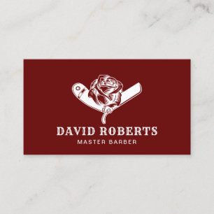 Barber Razor & Rose Barbershop Hair Stylist Red Business Card