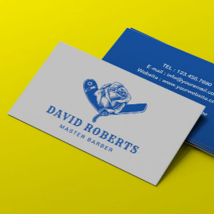 Barber Razor & Rose Barbershop Royal Blue Hair Business Card