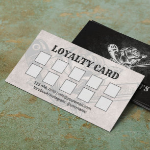 Barber Razor & Rose Logo Barbershop Hair Dark Loyalty Card