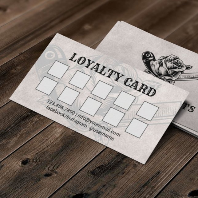 Barber Razor & Rose Logo Barbershop Hair Stylist Loyalty Card (Creator Uploaded)