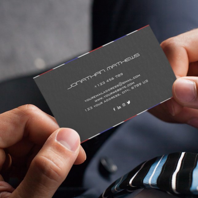 Barber Red White Blue Horizontal Personalised  Business Card (Creator Uploaded)