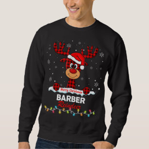 Barber Reindeer Santa Hat Buffalo Plaid Christmas Sweatshirt