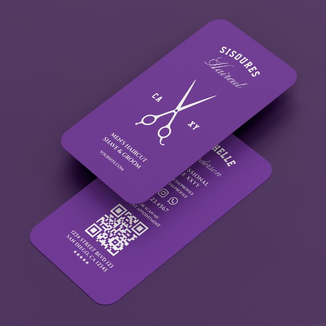 Barber Royal Purple Barbershop Scissors Modern Business Card (Barber Royal Purple Barbershop Scissors Modern Business Card
)