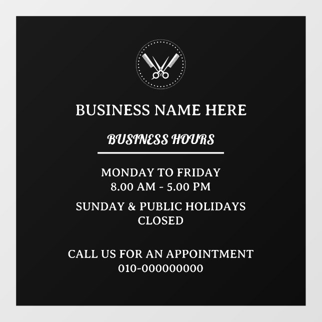 Barber Salon Business Hours Store Opening Hours  (Sheet)