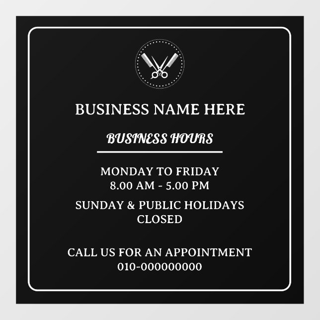 Barber Salon Business Hours Store Opening Hours  (Sheet)