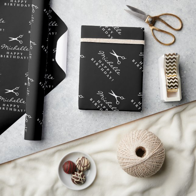 Barber salon hairdresser scissors custom Birthday Wrapping Paper (Crafts)