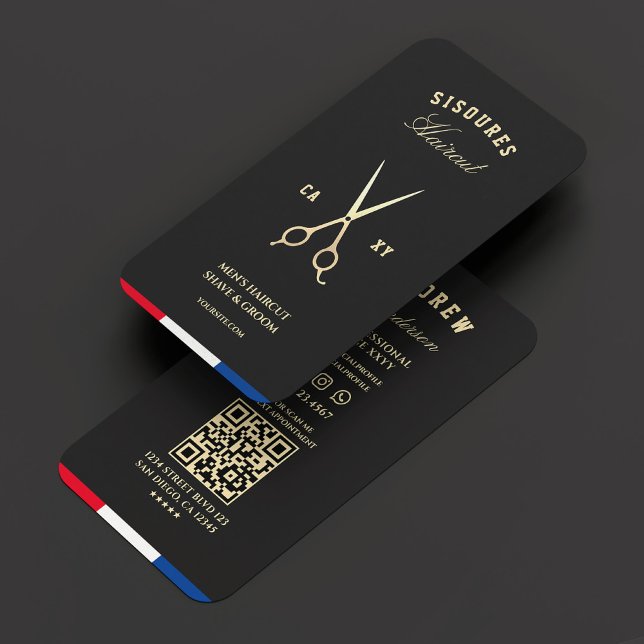 Barber Scissors Black Gold Red Blue White Modern  Business Card (Barber Scissors Black Gold Red Blue White Modern Business Card
)