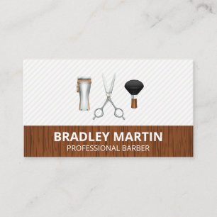 Barber Scissors Clippers Brush   Wood Stripes Business Card