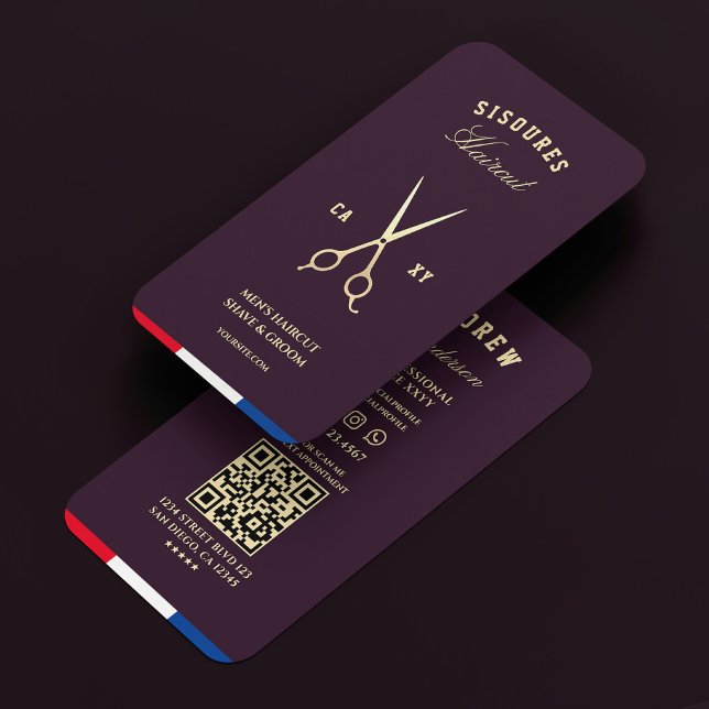 Barber Scissors Elegant Purple Gold Red White Blue Business Card (Barber Scissors Elegant Purple Gold Red White Blue Business Card
)