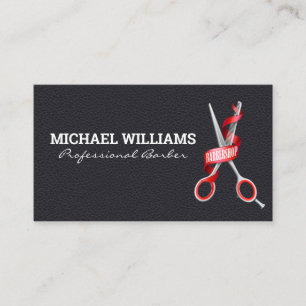Barber Scissors   Leather Background Business Card