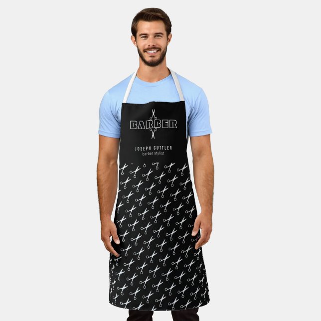 Barber scissors pattern barbershop white and black apron (Worn)