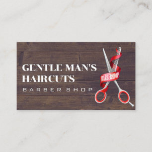 Barber Scissors Wood Background Business Card
