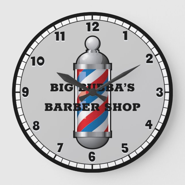 Barber Shop Barber Pole Custom Round Clock (Front)