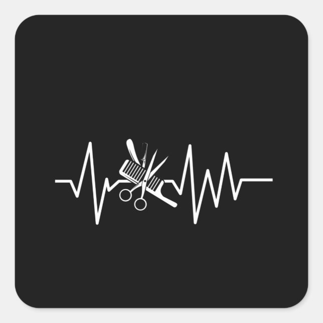 Barber Shop - Barber Scissors Comb Heartbeat Square Sticker (Front)