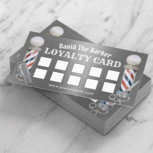 Barber Shop Barbershop Metallic Silver Loyalty Card