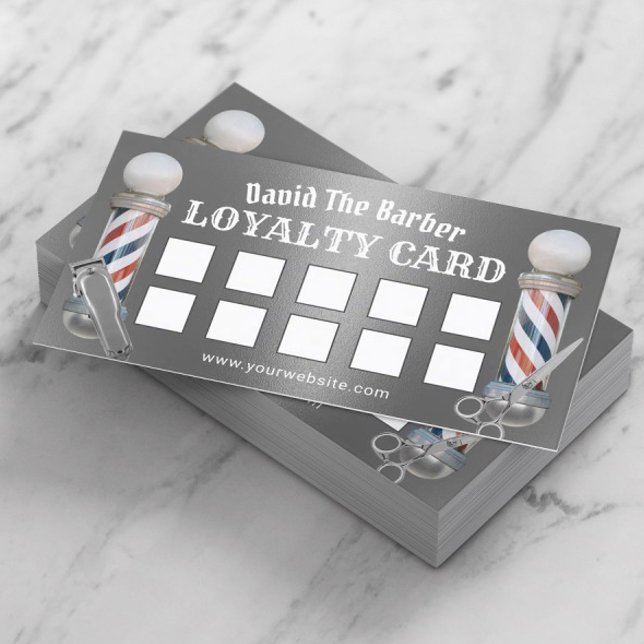 Barber Shop Barbershop Metallic Silver Loyalty Card (Creator Uploaded)