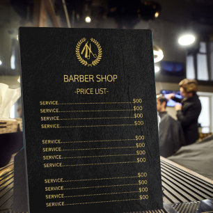 Barber shop black leather look price list plaque